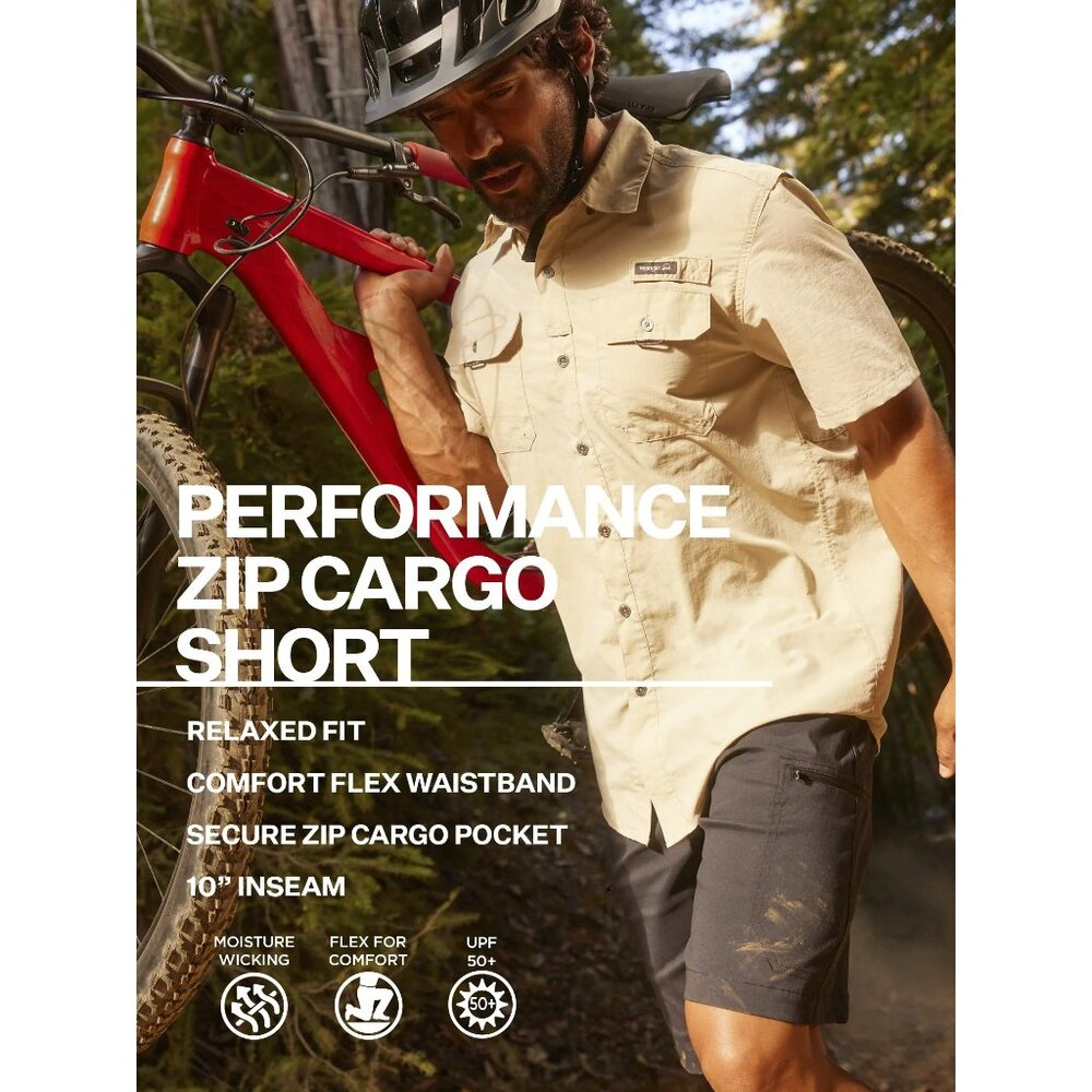 NWT Wrangler Men’s Outdoor Performance Zip Cargo Shorts – Khaki, 10” - Picture 5 of 9